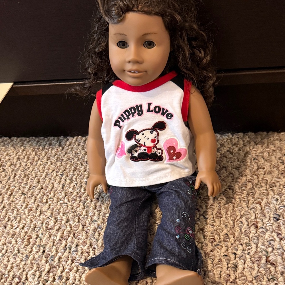 Retired American Girl Doll with Puppy Love Shirt and Denim Pants